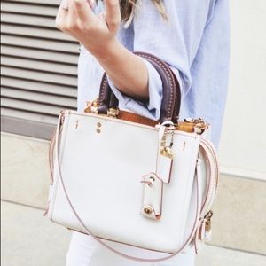 Coach 1941 Rogue 25 Two-Tone Leather Shoulder Bag, White